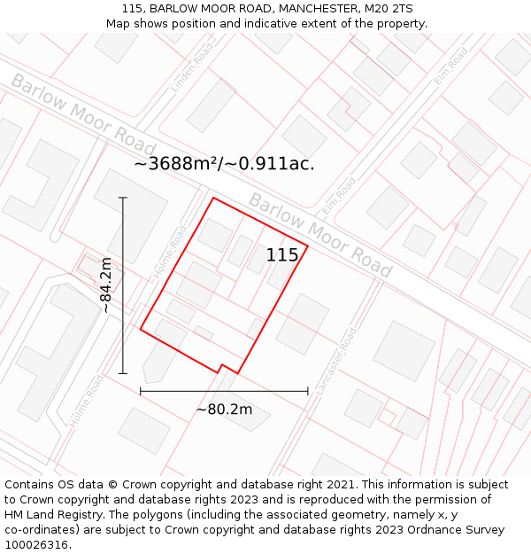 115, BARLOW MOOR ROAD, MANCHESTER, M20 2TS: Plot and title map