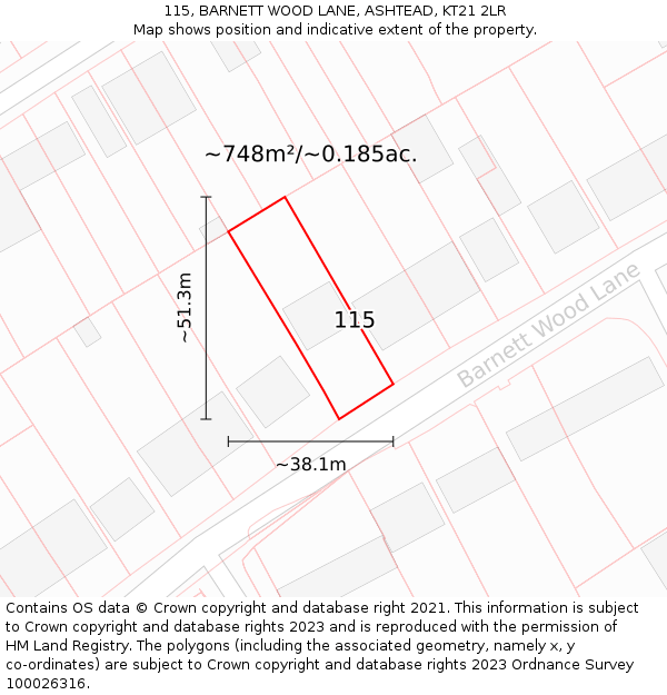 115, BARNETT WOOD LANE, ASHTEAD, KT21 2LR: Plot and title map