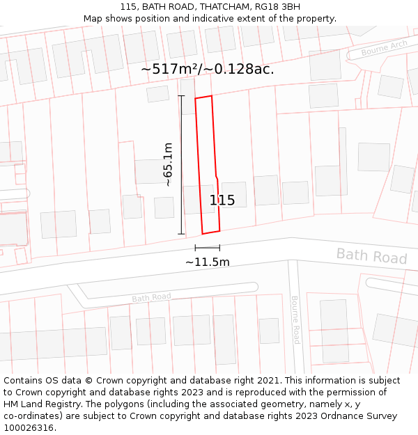 115, BATH ROAD, THATCHAM, RG18 3BH: Plot and title map