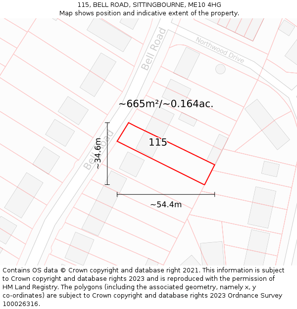 115, BELL ROAD, SITTINGBOURNE, ME10 4HG: Plot and title map