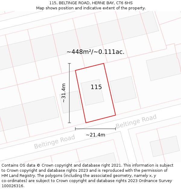 115, BELTINGE ROAD, HERNE BAY, CT6 6HS: Plot and title map