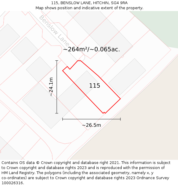 115, BENSLOW LANE, HITCHIN, SG4 9RA: Plot and title map