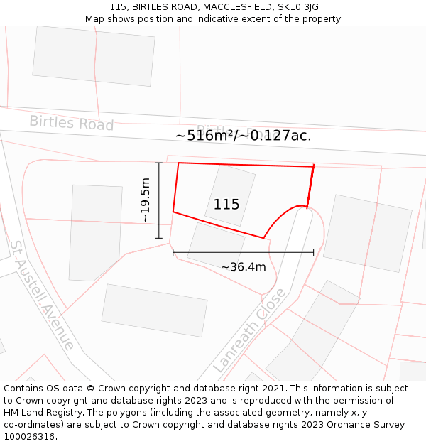 115, BIRTLES ROAD, MACCLESFIELD, SK10 3JG: Plot and title map