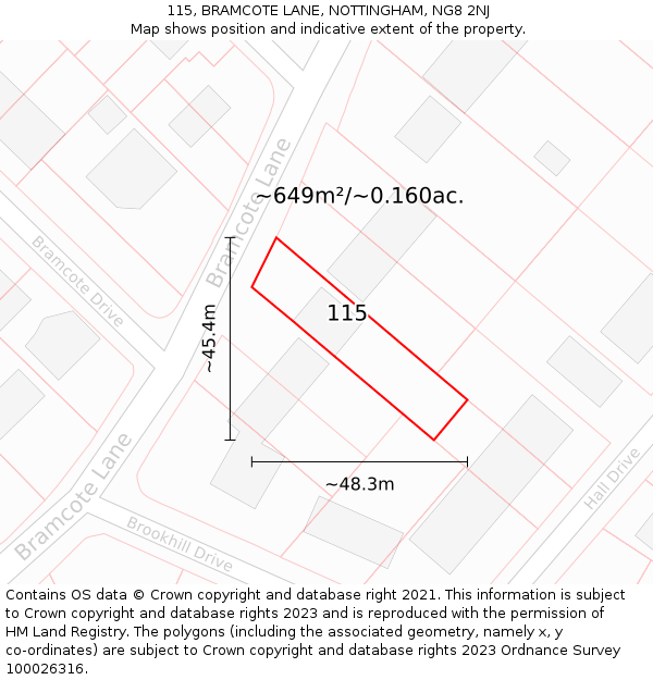 115, BRAMCOTE LANE, NOTTINGHAM, NG8 2NJ: Plot and title map