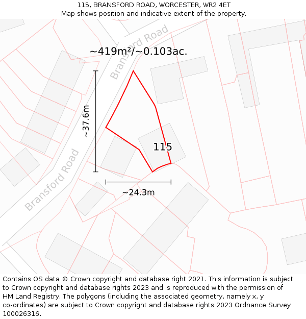 115, BRANSFORD ROAD, WORCESTER, WR2 4ET: Plot and title map