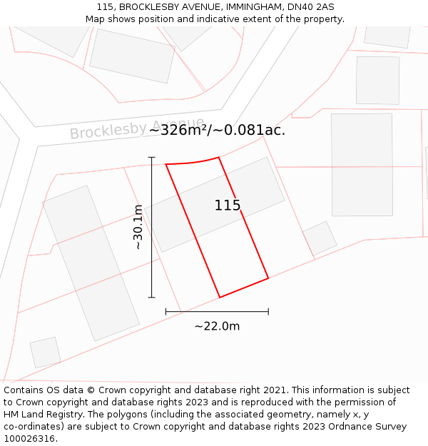 115, BROCKLESBY AVENUE, IMMINGHAM, DN40 2AS: Plot and title map