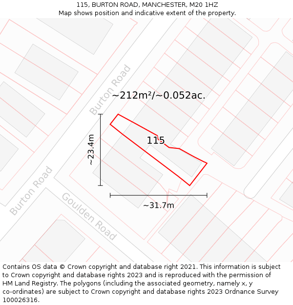 115, BURTON ROAD, MANCHESTER, M20 1HZ: Plot and title map