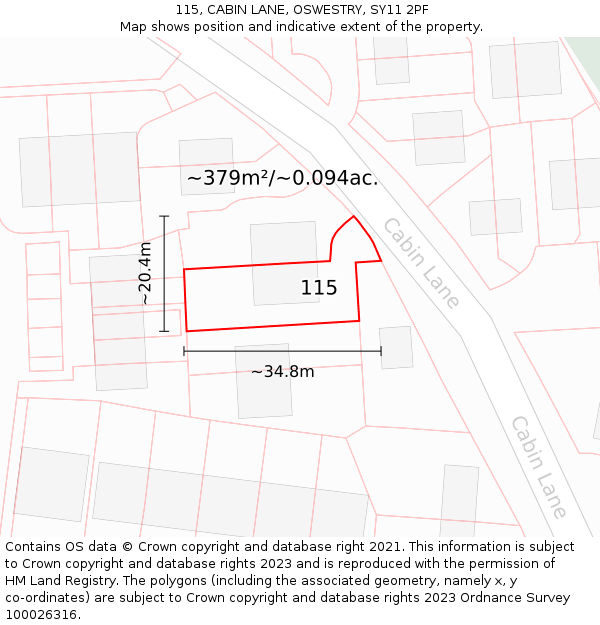 115, CABIN LANE, OSWESTRY, SY11 2PF: Plot and title map