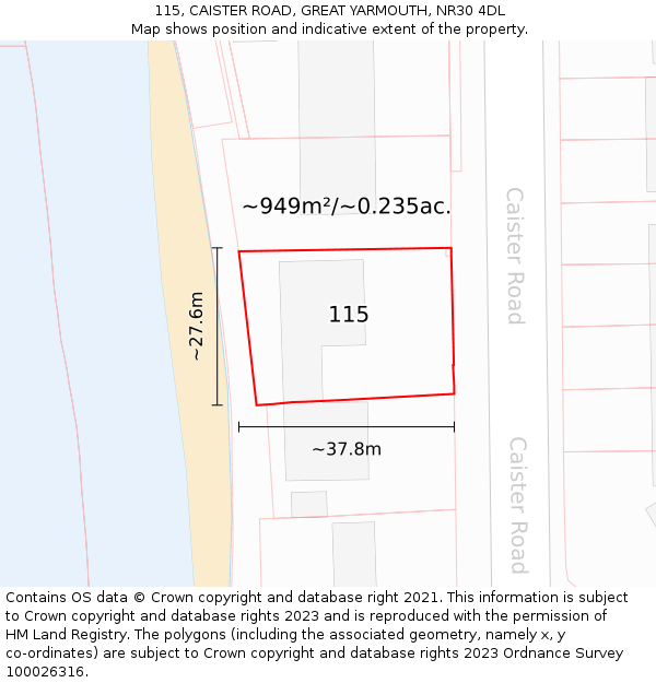 115, CAISTER ROAD, GREAT YARMOUTH, NR30 4DL: Plot and title map