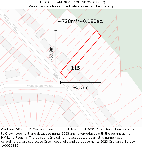 115, CATERHAM DRIVE, COULSDON, CR5 1JQ: Plot and title map