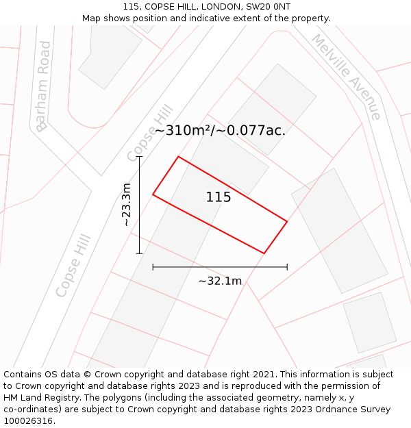 115, COPSE HILL, LONDON, SW20 0NT: Plot and title map