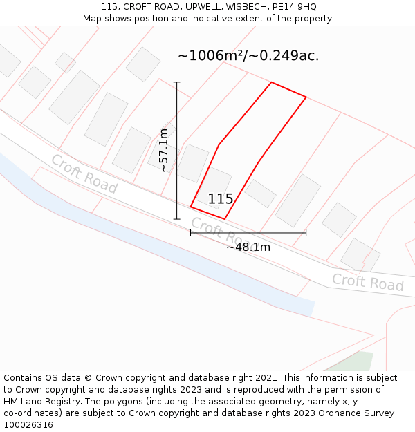 115, CROFT ROAD, UPWELL, WISBECH, PE14 9HQ: Plot and title map