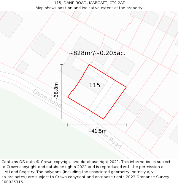 115, DANE ROAD, MARGATE, CT9 2AF: Plot and title map