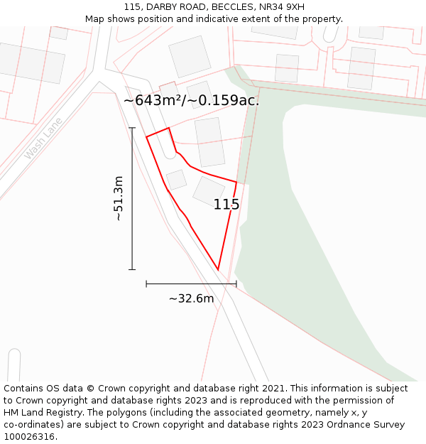 115, DARBY ROAD, BECCLES, NR34 9XH: Plot and title map