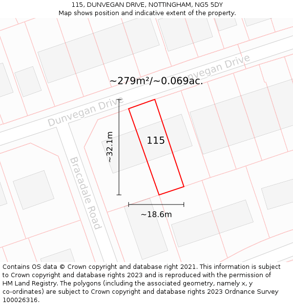 115, DUNVEGAN DRIVE, NOTTINGHAM, NG5 5DY: Plot and title map