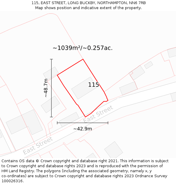 115, EAST STREET, LONG BUCKBY, NORTHAMPTON, NN6 7RB: Plot and title map