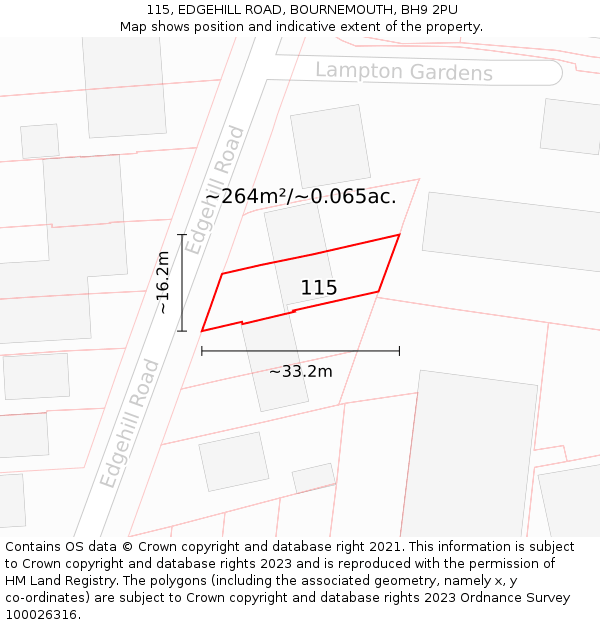 115, EDGEHILL ROAD, BOURNEMOUTH, BH9 2PU: Plot and title map