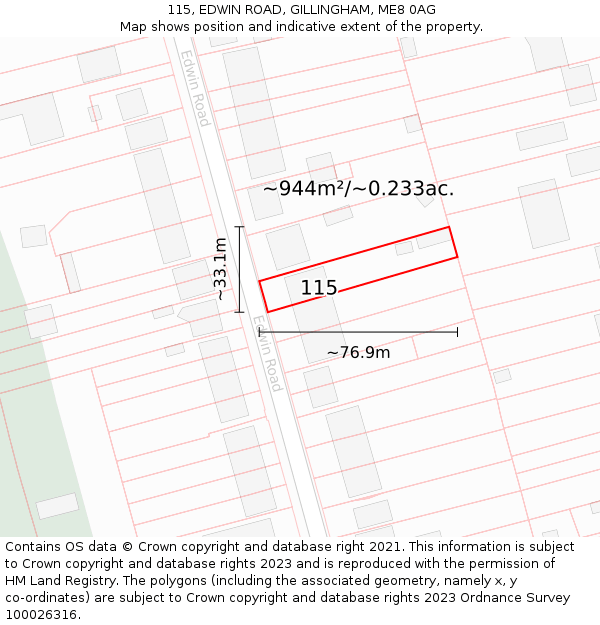 115, EDWIN ROAD, GILLINGHAM, ME8 0AG: Plot and title map