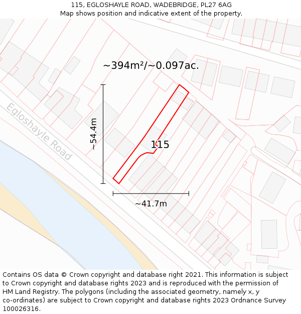115, EGLOSHAYLE ROAD, WADEBRIDGE, PL27 6AG: Plot and title map