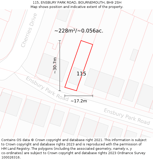 115, ENSBURY PARK ROAD, BOURNEMOUTH, BH9 2SH: Plot and title map