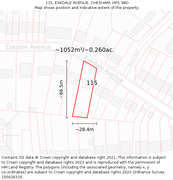 115, ESKDALE AVENUE, CHESHAM, HP5 3BD: Plot and title map
