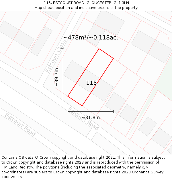 115, ESTCOURT ROAD, GLOUCESTER, GL1 3LN: Plot and title map