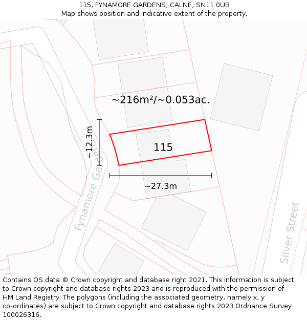 115, FYNAMORE GARDENS, CALNE, SN11 0UB: Plot and title map