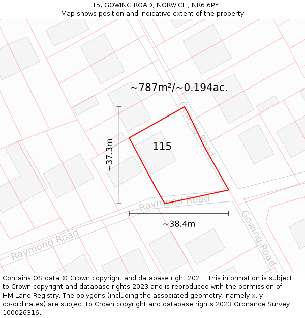 115, GOWING ROAD, NORWICH, NR6 6PY: Plot and title map