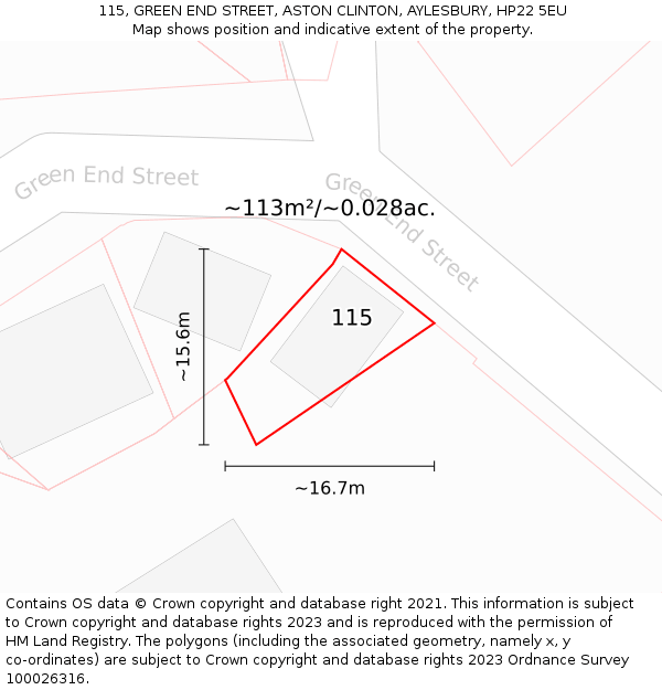 115, GREEN END STREET, ASTON CLINTON, AYLESBURY, HP22 5EU: Plot and title map