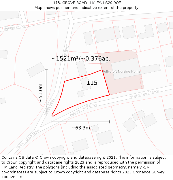 115, GROVE ROAD, ILKLEY, LS29 9QE: Plot and title map