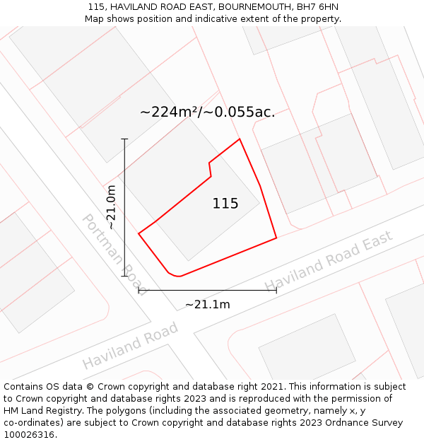 115, HAVILAND ROAD EAST, BOURNEMOUTH, BH7 6HN: Plot and title map