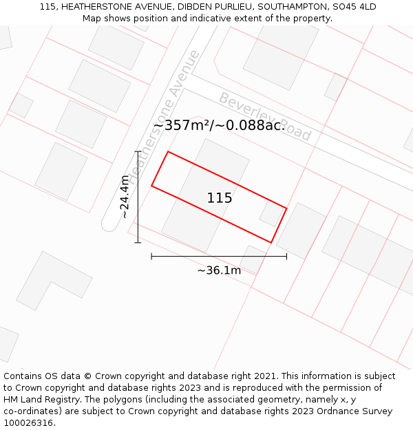 115, HEATHERSTONE AVENUE, DIBDEN PURLIEU, SOUTHAMPTON, SO45 4LD: Plot and title map