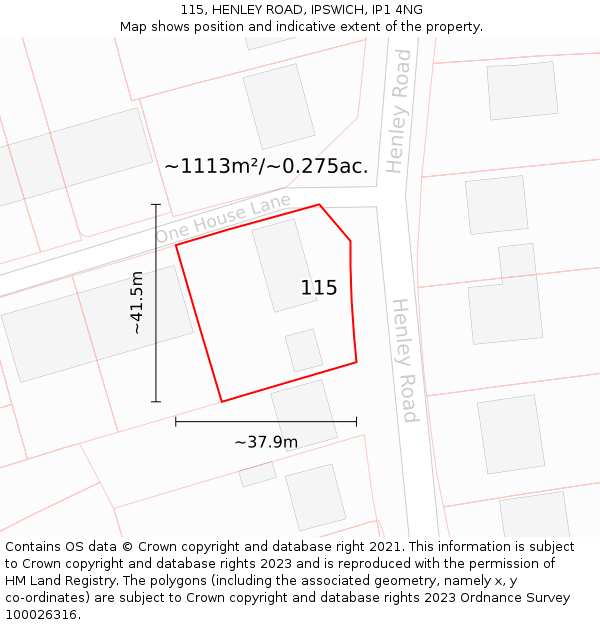 115, HENLEY ROAD, IPSWICH, IP1 4NG: Plot and title map