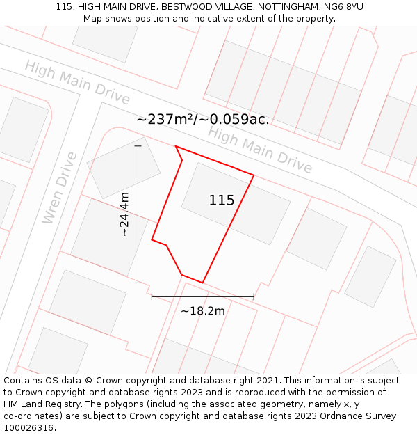 115, HIGH MAIN DRIVE, BESTWOOD VILLAGE, NOTTINGHAM, NG6 8YU: Plot and title map