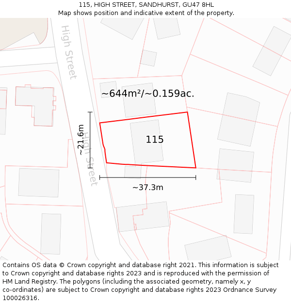 115, HIGH STREET, SANDHURST, GU47 8HL: Plot and title map