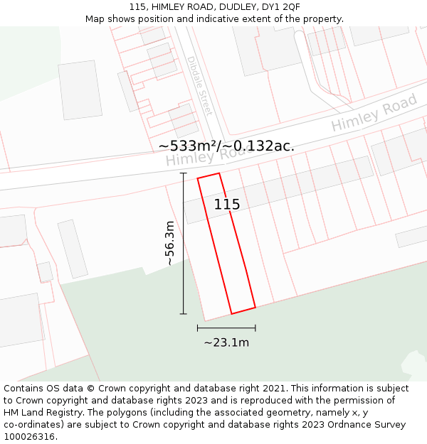 115, HIMLEY ROAD, DUDLEY, DY1 2QF: Plot and title map