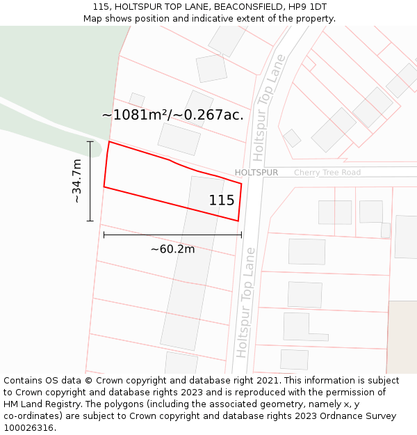 115, HOLTSPUR TOP LANE, BEACONSFIELD, HP9 1DT: Plot and title map