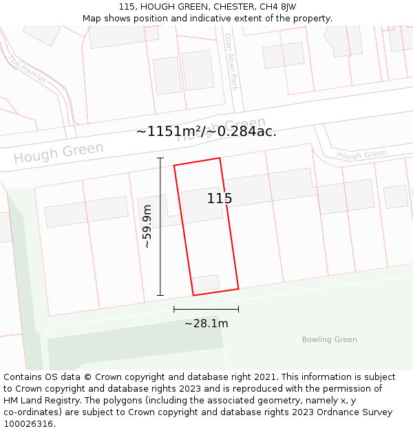 115, HOUGH GREEN, CHESTER, CH4 8JW: Plot and title map