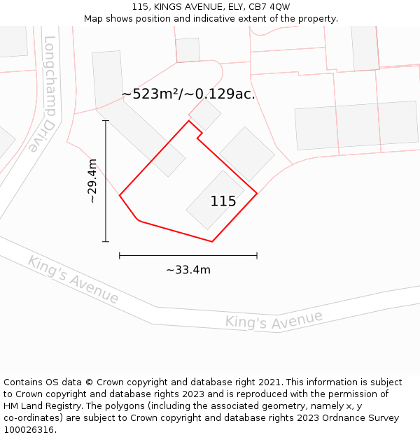 115, KINGS AVENUE, ELY, CB7 4QW: Plot and title map