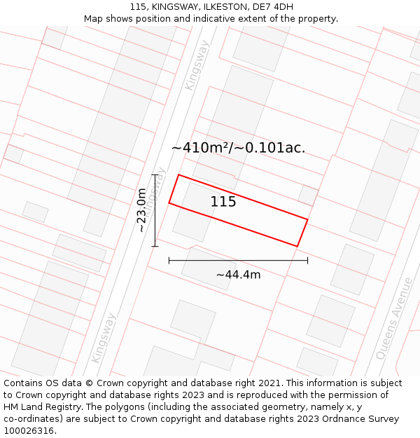 115, KINGSWAY, ILKESTON, DE7 4DH: Plot and title map