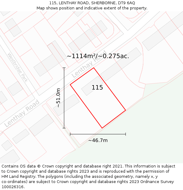 115, LENTHAY ROAD, SHERBORNE, DT9 6AQ: Plot and title map