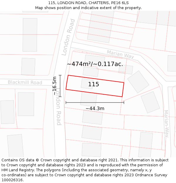 115, LONDON ROAD, CHATTERIS, PE16 6LS: Plot and title map