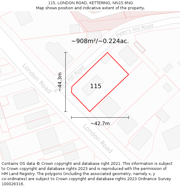 115, LONDON ROAD, KETTERING, NN15 6NG: Plot and title map