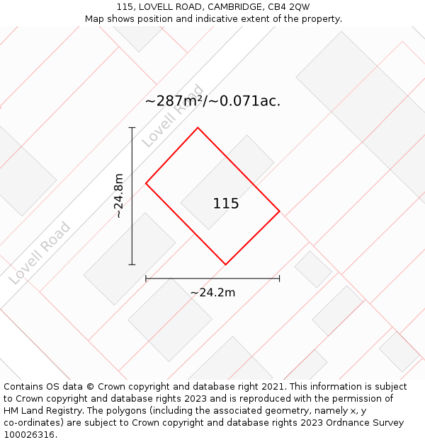 115, LOVELL ROAD, CAMBRIDGE, CB4 2QW: Plot and title map