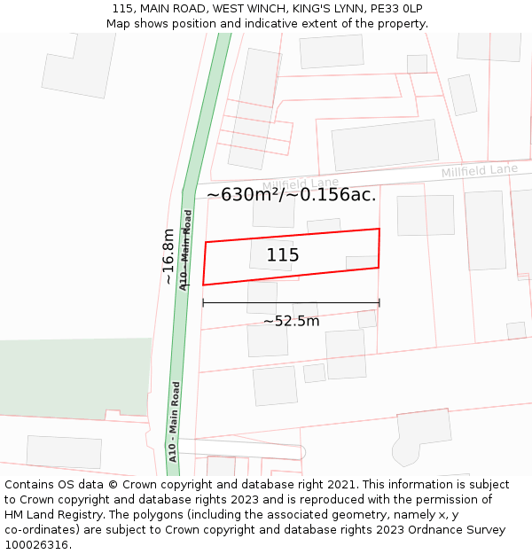 115, MAIN ROAD, WEST WINCH, KING'S LYNN, PE33 0LP: Plot and title map