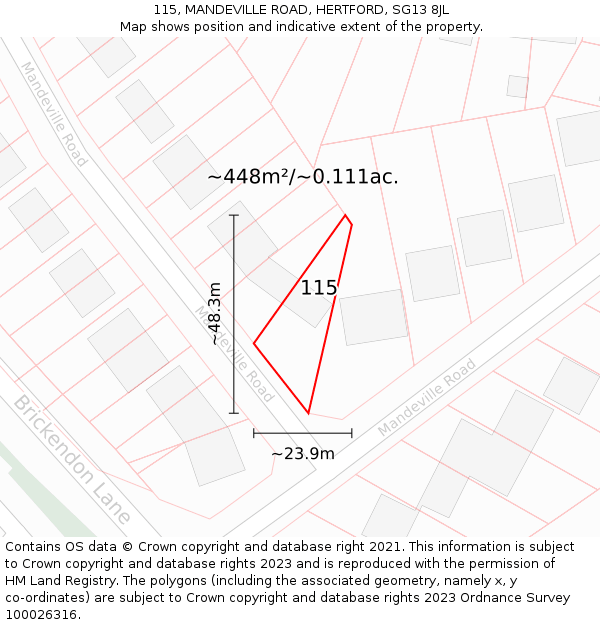 115, MANDEVILLE ROAD, HERTFORD, SG13 8JL: Plot and title map