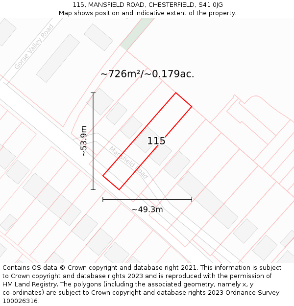 115, MANSFIELD ROAD, CHESTERFIELD, S41 0JG: Plot and title map