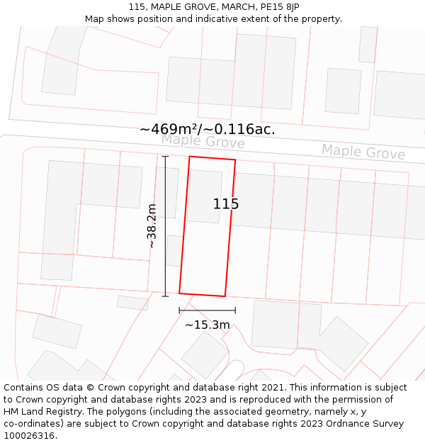 115, MAPLE GROVE, MARCH, PE15 8JP: Plot and title map