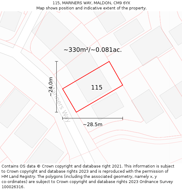 115, MARINERS WAY, MALDON, CM9 6YX: Plot and title map