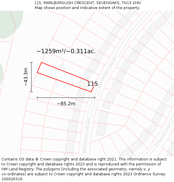 115, MARLBOROUGH CRESCENT, SEVENOAKS, TN13 2HN: Plot and title map